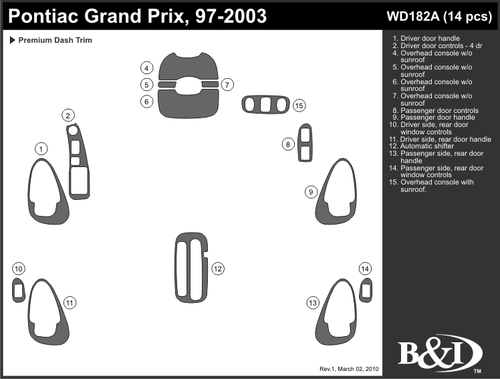 PONTIAC GRAND PRIX 97 98 99 00 01 02 03 DASH TRIM a