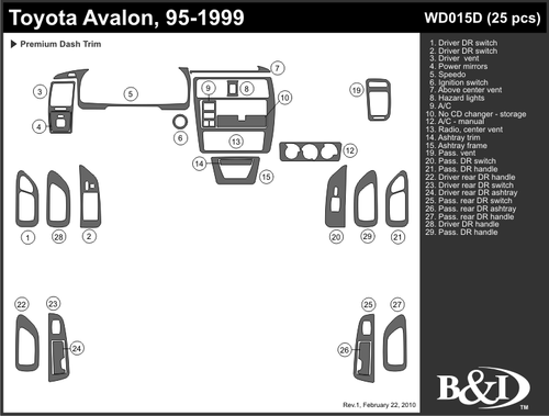 TOYOTA AVALON 1995 1996 1997 1998 1999 DASH TRIM KIT d