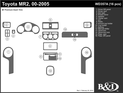 TOYOTA MR2 2000 2001 2002 2003 2004 2005 DASH TRIM a