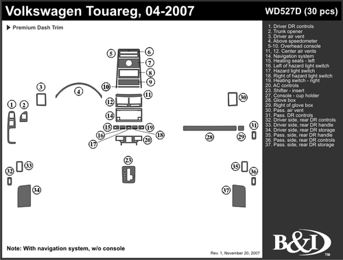 VOLKSWAGEN TOUAREG 2004 2005 2006 2007 DASH TRIM KIT d