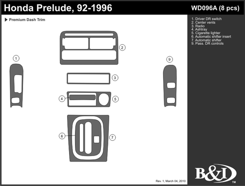 HONDA PRELUDE 1992 1993 1994 1995 1996 DASH TRIM KIT a