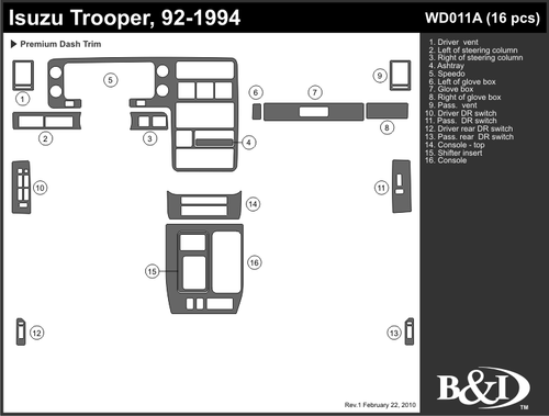 ISUZU TROOPER 1992 1993 1994 DASH TRIM KIT a