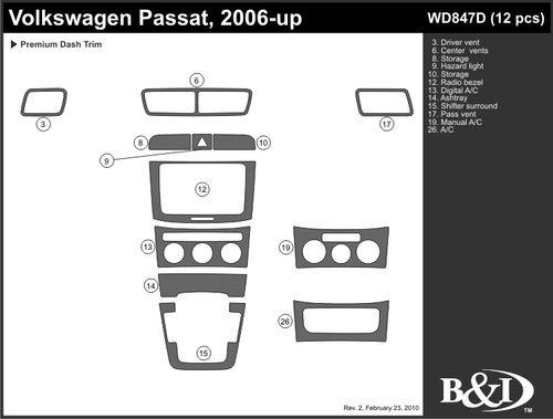 VOLKSWAGEN PASSAT 06 07 08 09 10 11 DASH TRIM KIT d
