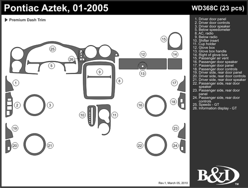 PONTIAC AZTEK GT 2001 2002 2003 2004 2005 DASH TRIM c