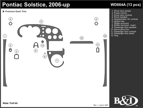 PONTIAC SOLSTICE 06 07 08 09 10 11 DASH TRIM KIT a