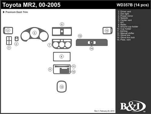 TOYOTA MR2 2000 2001 2002 2003 2004 2005 DASH TRIM b