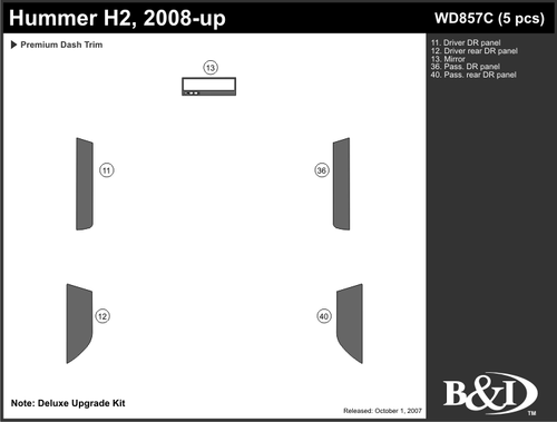 HUMMER H2 2008 2009 2010 2011 DASH TRIM KIT c