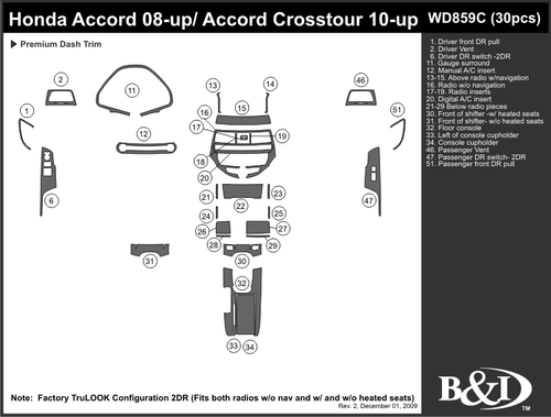 HONDA ACCORD CROSSTOUR 2010 2011 DASH TRIM KIT c