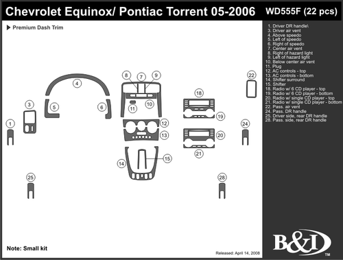PONTIAC TORRENT 2005 2006 DASH TRIM KIT f