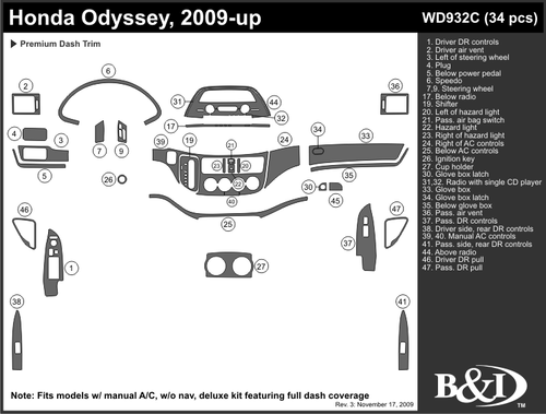HONDA ODYSSEY 2008 2009 2010 2011 DASH TRIM KIT c