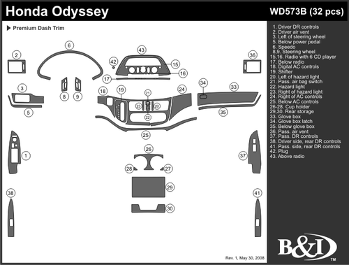 HONDA ODYSSEY 2005 2006 2007 DASH TRIM KIT b