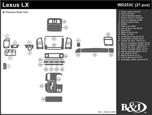 LEXUS LX 2003 2004 2005 2006 2007 DASH TRIM KIT c
