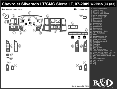 GMC SIERRA SLE/WT 2007 2008 2009 DASH TRIM KIT a