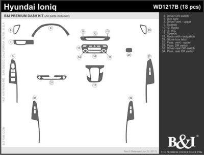 Dash Trim Kit for HYUNDAI IONIQ 2017 carbon fiber wood aluminum