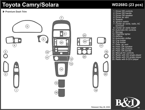 TOYOTA SOLARA 2000 2001 2002 2003 DASH TRIM KIT g