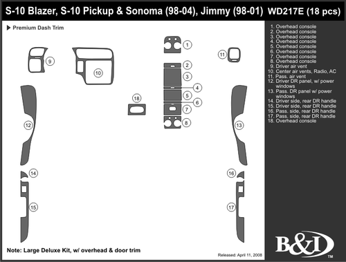 GMC JIMMY 1998 1999 2000 2001 DASH TRIM KIT e