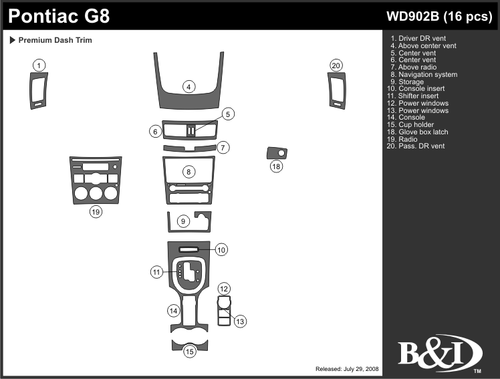 PONTIAC G8 2009 2010 2011 DASH TRIM KIT b