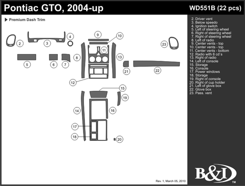 PONTIAC GTO 04 05 06 07 08 09 10 11 DASH TRIM KIT b