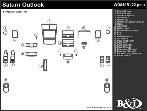 SATURN OUTLOOK 2007 2008 2009 2010 2011 DASH TRIM KIT b