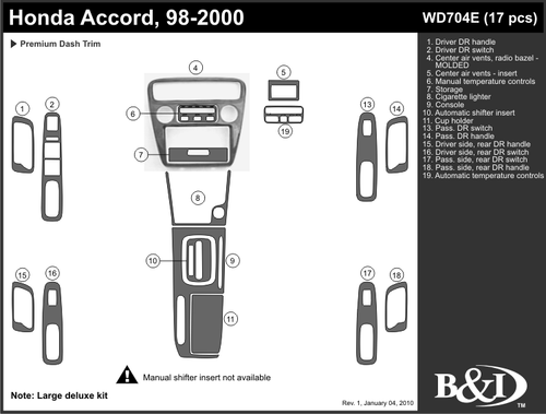 HONDA ACCORD 1998 1999 2000 DASH TRIM KIT e