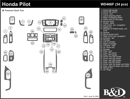 HONDA PILOT 2003 2004 DASH TRIM KIT f