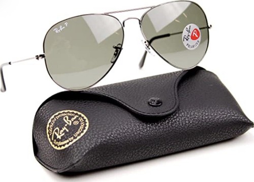 RAY BAN RAY-BAN SUNGLASSES AVIATOR 3025 GUNMETAL GREEN POLARIZED 004/58 LARGE 62MM
