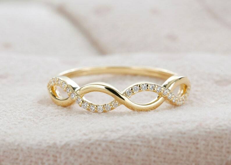 Pre-owned Handmade Diamond Wave Ring Eternity Diamond Band Ring 14k Solid Gold / Diamond Half Ring In White