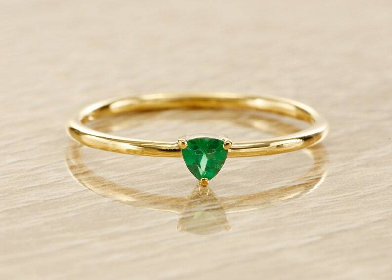 Pre-owned Handmade Green Garnet Trillion Rings In 14k Solid Gold White Gold / Tsavorite Gold Bands