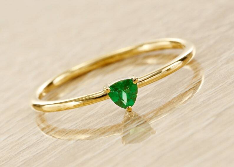 Pre-owned Handmade Green Garnet Trillion Rings In 14k Solid Gold White Gold / Tsavorite Gold Bands