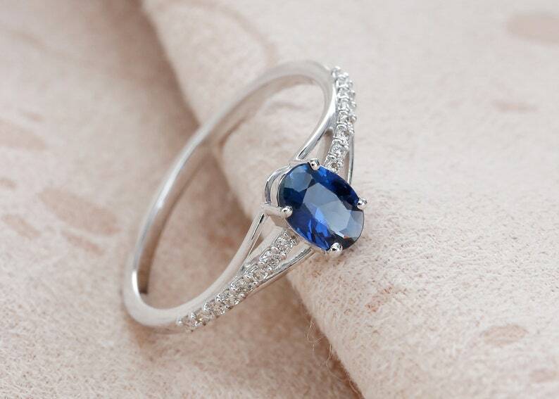Pre-owned Handmade Natural Blue Sapphire Engagement Statement Ring In 14k Gold / Oval Cut Genuine In White