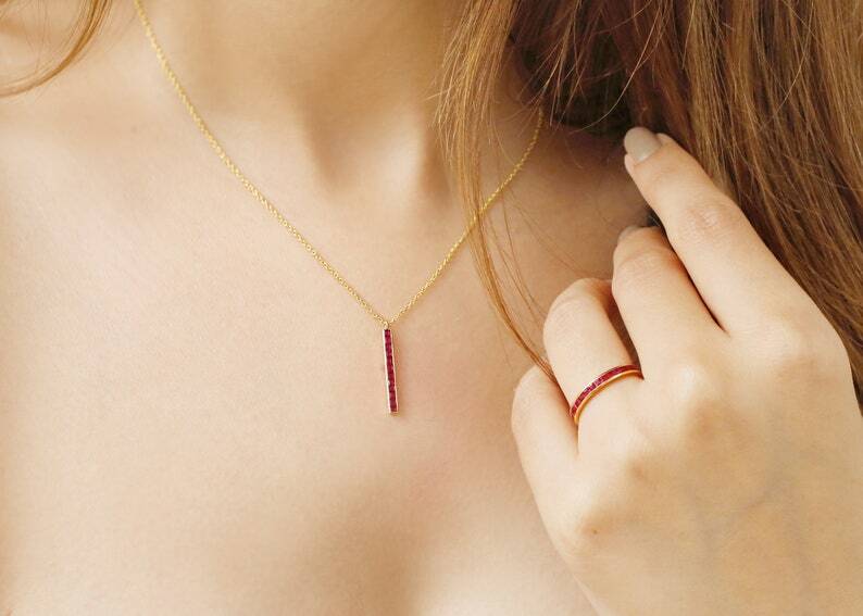 Pre-owned Handmade Ruby Full Eternity Band In Channel Setting / Vintage Stackable Gemstone Square In White