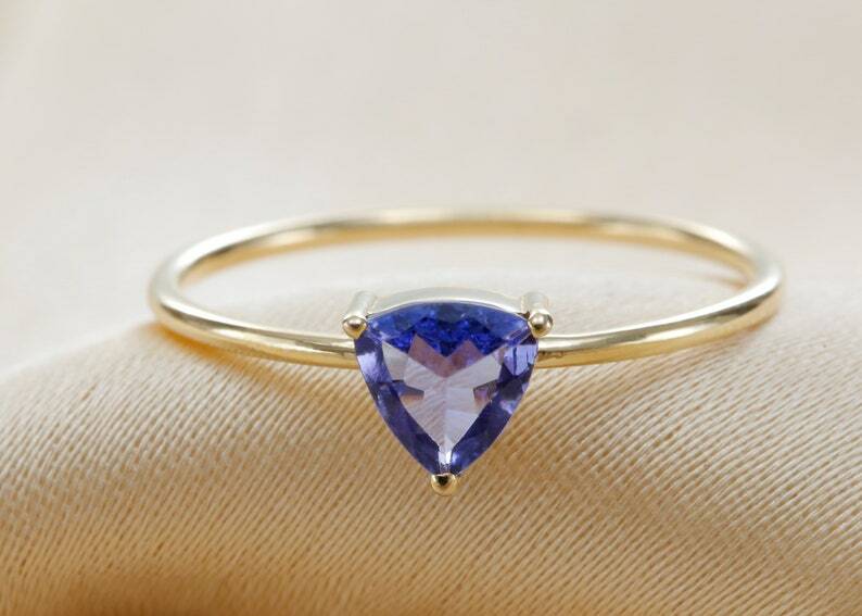 Pre-owned Handmade Trillion Cut Blue Violet Tanzanite Statement Ring Bands In 14k Yellow Gold / In White