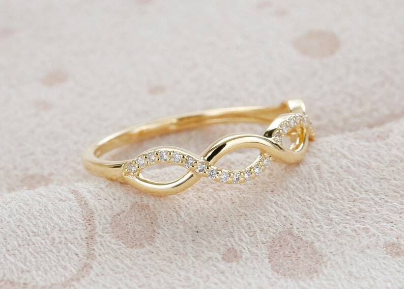Pre-owned Handmade Diamond Wave Ring Eternity Diamond Band Ring 14k Solid Gold / Diamond Half Ring In White
