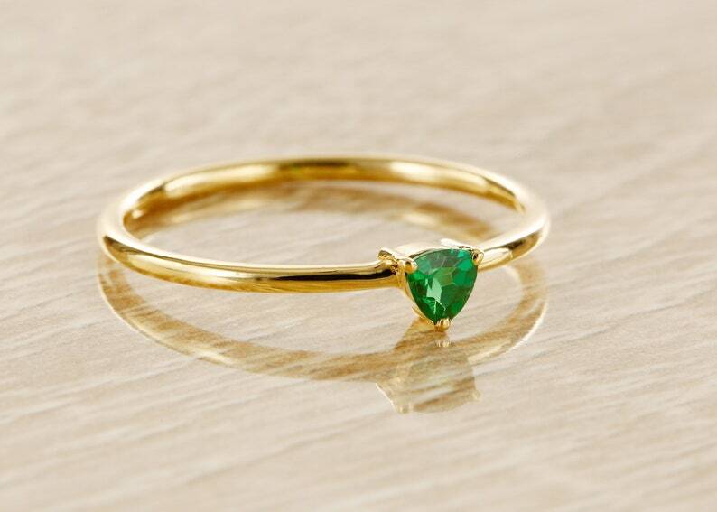 Pre-owned Handmade Green Garnet Trillion Rings In 14k Solid Gold White Gold / Tsavorite Gold Bands
