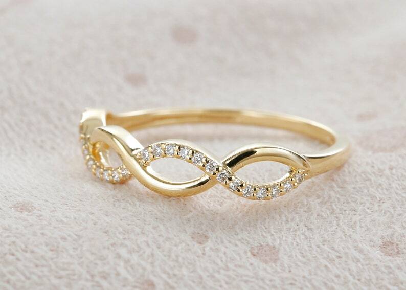 Pre-owned Handmade Diamond Wave Ring Eternity Diamond Band Ring 14k Solid Gold / Diamond Half Ring In White