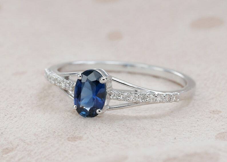 Pre-owned Handmade Natural Blue Sapphire Engagement Statement Ring In 14k Gold / Oval Cut Genuine In White