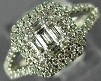 LARGE .62CT DIAMOND 18KT WHITE GOLD 3D ROUND & BAGUETTE SQUARE ANNIVERSARY RING