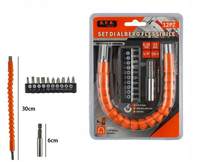 Kit Albero Flessibile Prolunga Per Trapano Avvitatore Cacciavite + 10 Punte dfh