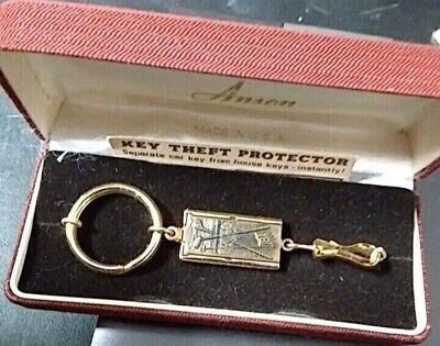 Vintage Anson Gold Tone Golf Theme Separable Key Chain/Ring in Original Box-USA 