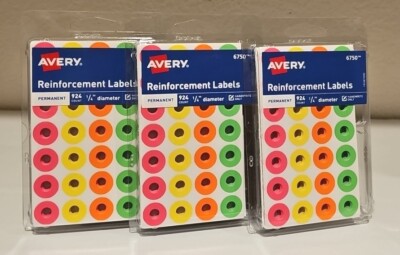 Reinforcement Labels 924 - Multi Color 6750 - 3 Packs - NEW