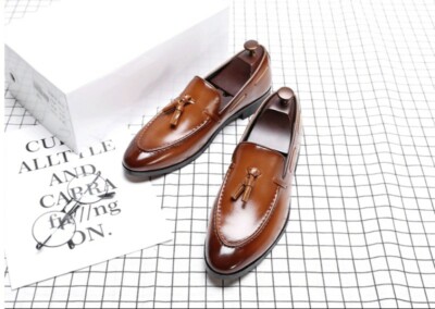 Mens Pointy Toe Shoes Wedding Tassels Loafers Low Heels Retro Slip On Tods