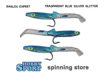 RAGLOU EXPERT 55 MM BLUE TRASPARENT GLITTER CONF 3 PZ TRAINA SPINNING BARCHINO