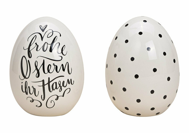 2 Ostereier Frohe Ostern und Punkte Tisch Deko Keramik Schwarz Weiß 16 x 12 cm 