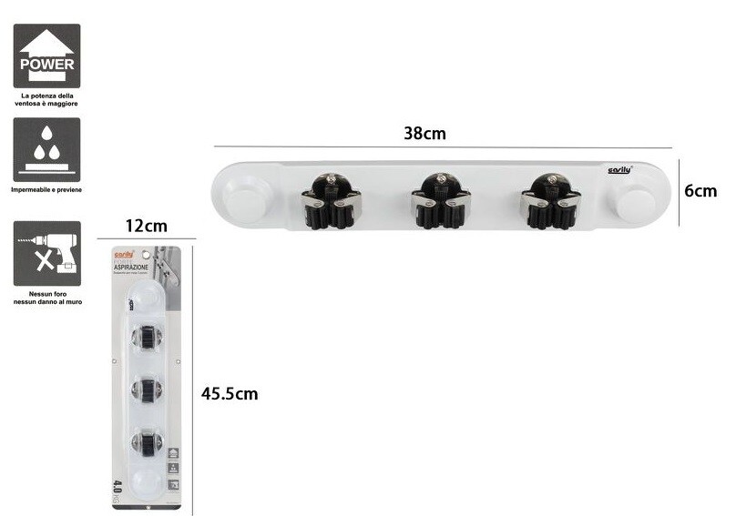 Porta Scopa 3 Posti A Parete A Ventosa Bianco Accessori Bagno dfh