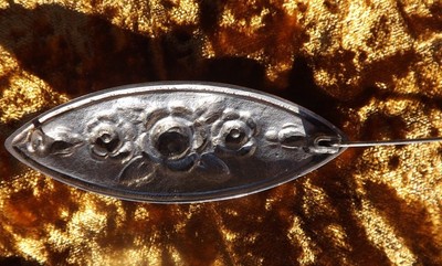 1925 Art Nouveau 800 Silver Repousse Brooch with Roses
