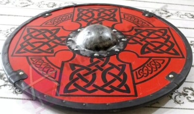 24'' Viking Shield Norse Medieval Wooden Carving Round Celtic Ornament Battle