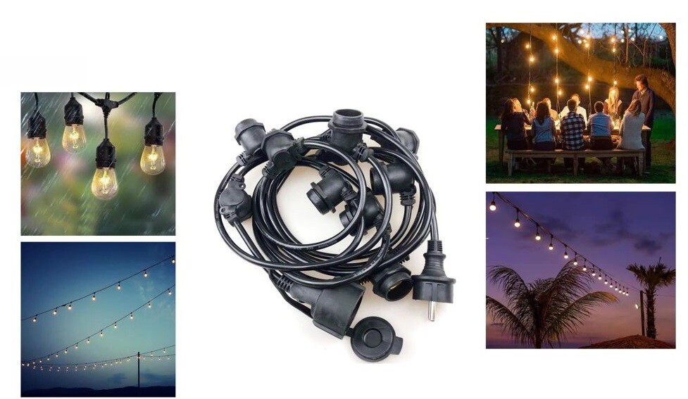 Catena Luminosa 10 Metri Esterno E27 Luci Lampada Gazebo 10 Portalampada cir