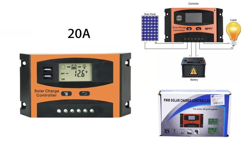 Controller Regolatore Di Carica Pannelli Solari 12v/24v 20A Automatico cir