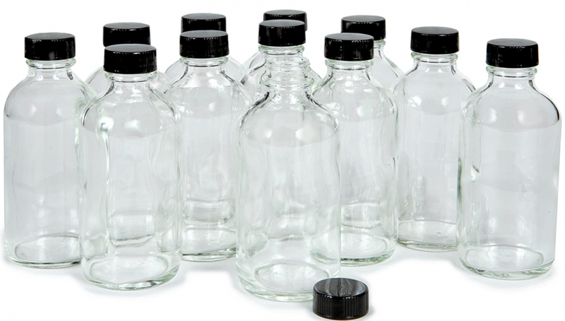 Vivaplex, 12, Clear, 4 oz Glass Bottles, with Lids Clear
