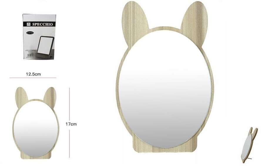 Specchio Cosmetico Da Appoggio Tavolo Con Orecchie In Legno Makeup Bagno dfh